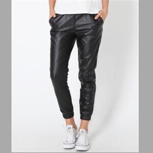 VIBRANT M.I.U. Pants Womens M Black Vegan Leather Joggers High Waisted